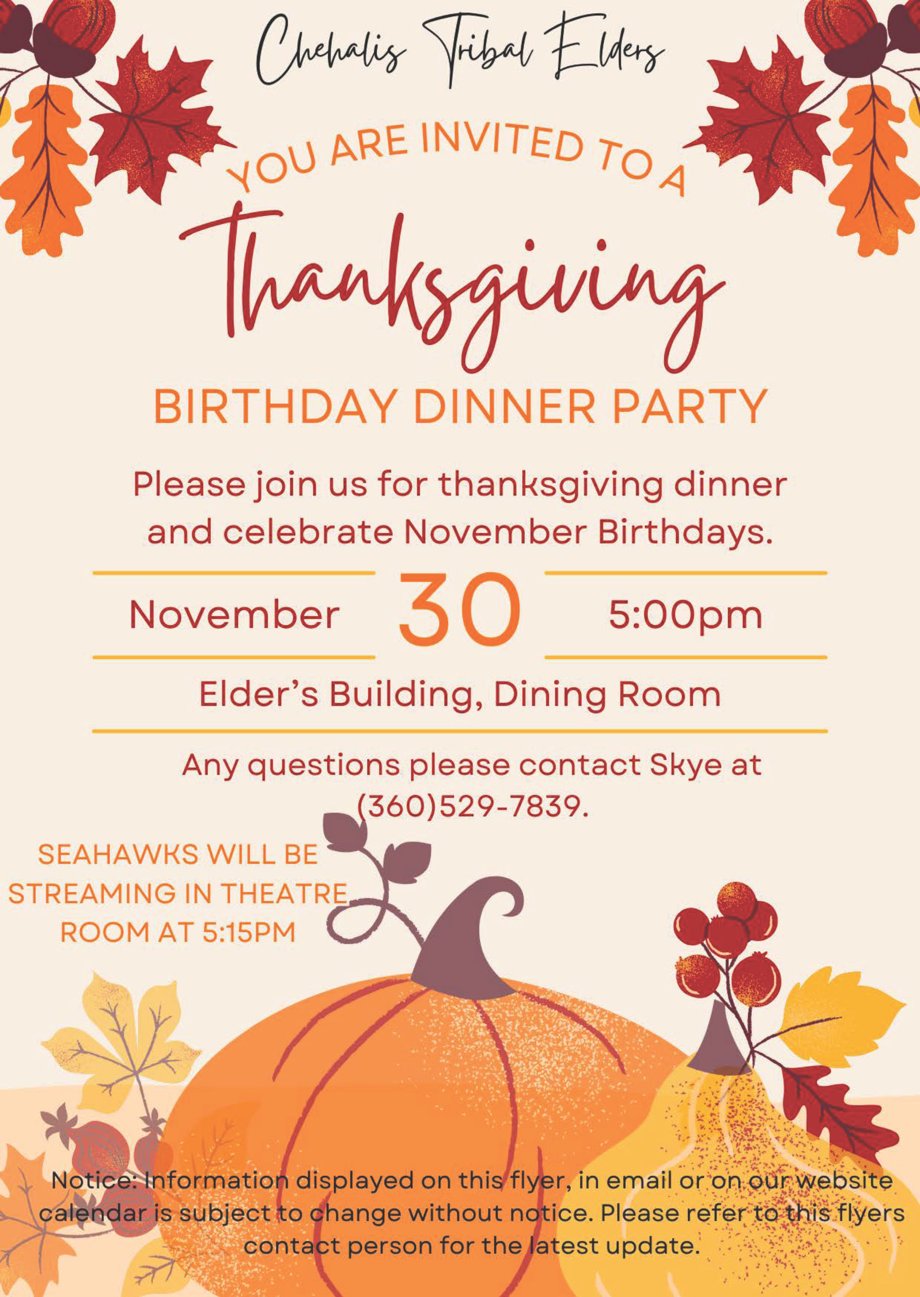 Chehalis Tribal Elders November Birthday Party! The Chehalis Tribe