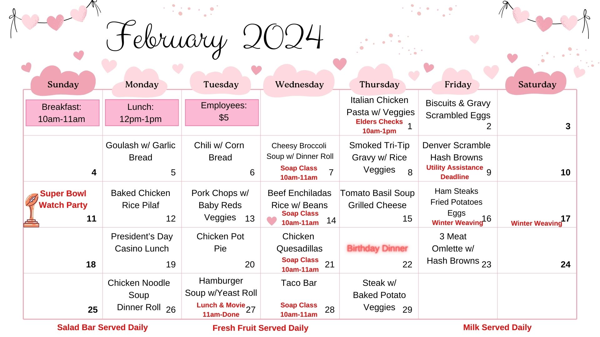 Chehalis Tribal Elders February 2024 Lunch Menu! The Chehalis Tribe