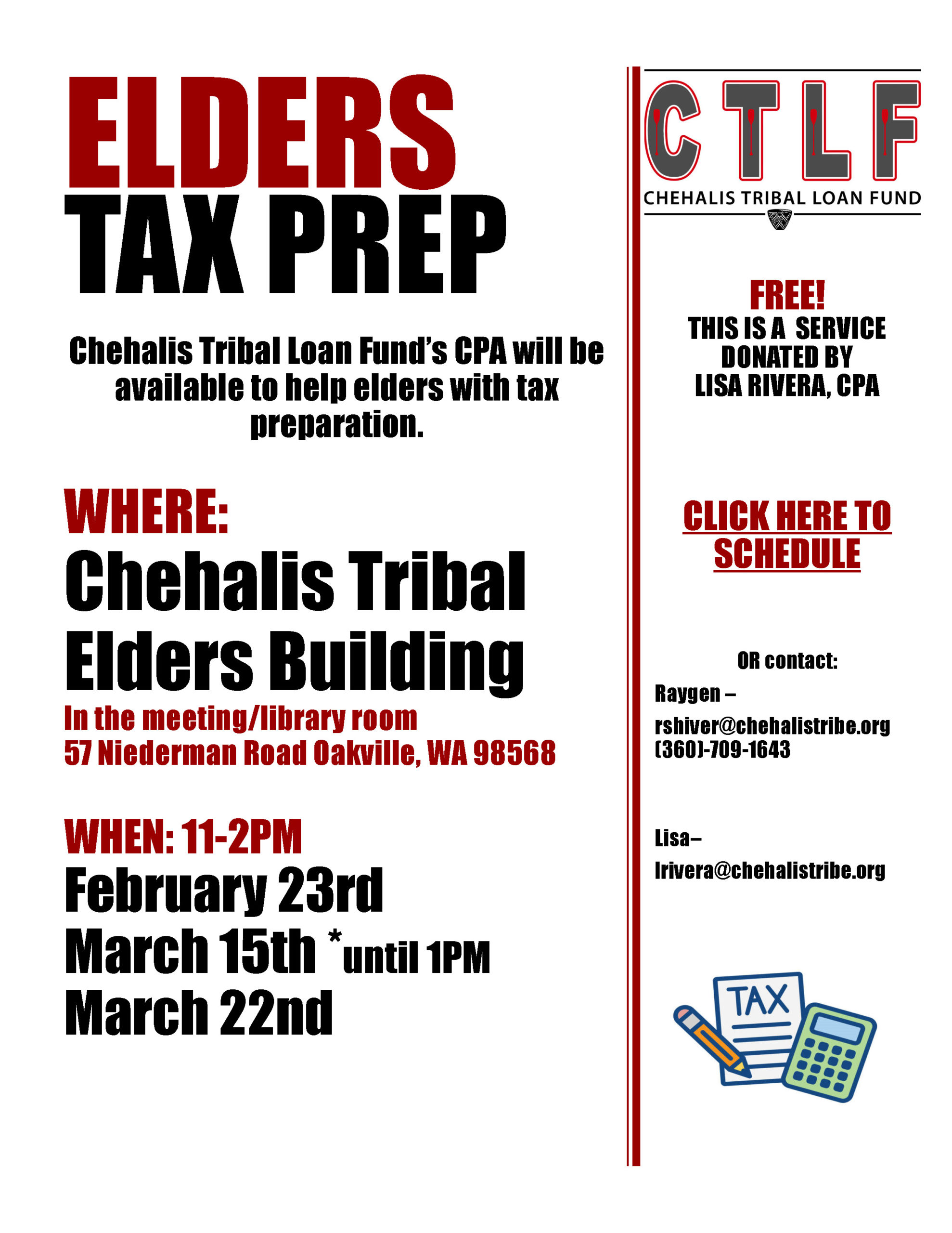 Chehalis Tribal Elders CTLFFree Elder's Tax Preparation! The