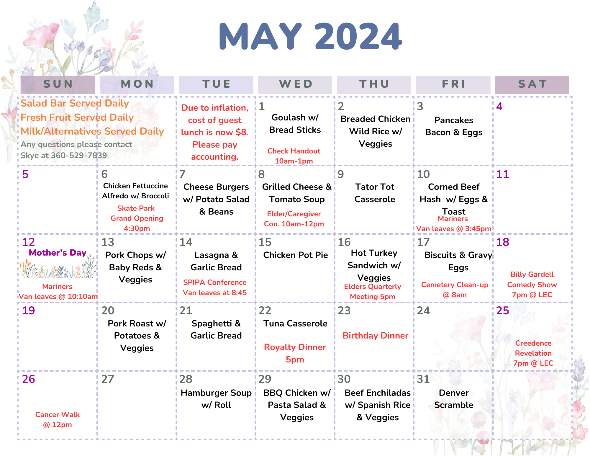 Chehalis Tribal Elders May Menu! The Chehalis Tribe