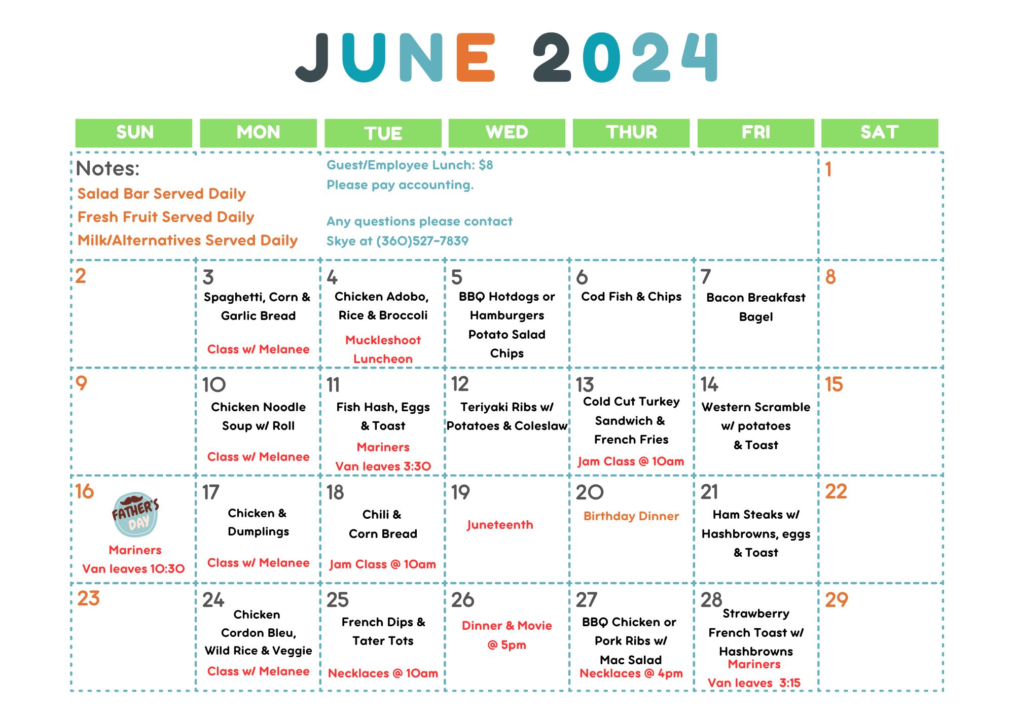 Chehalis Tribal Elders 2024 June Menu! The Chehalis Tribe